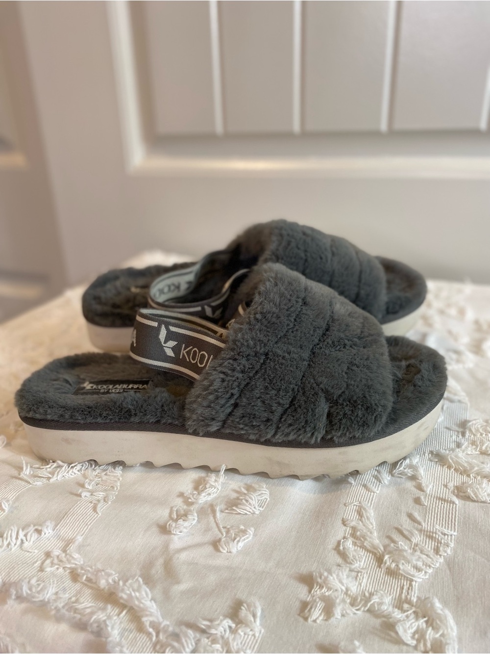 Koolaburra Gray Faux-Fur Slide Sandals - Picture 3 of 10